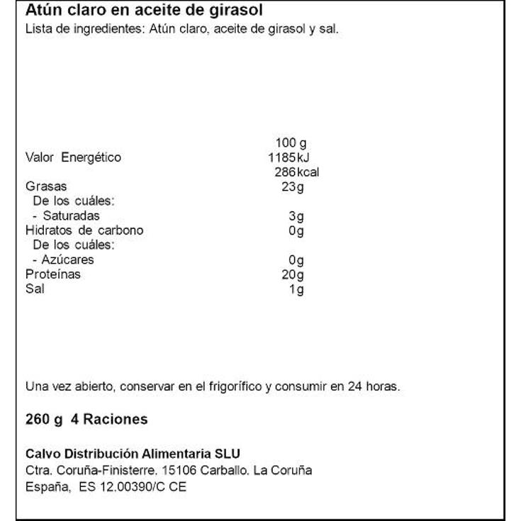 ATUN CLARO ACEITE 3+1X52 CALVO PACK 208 GR