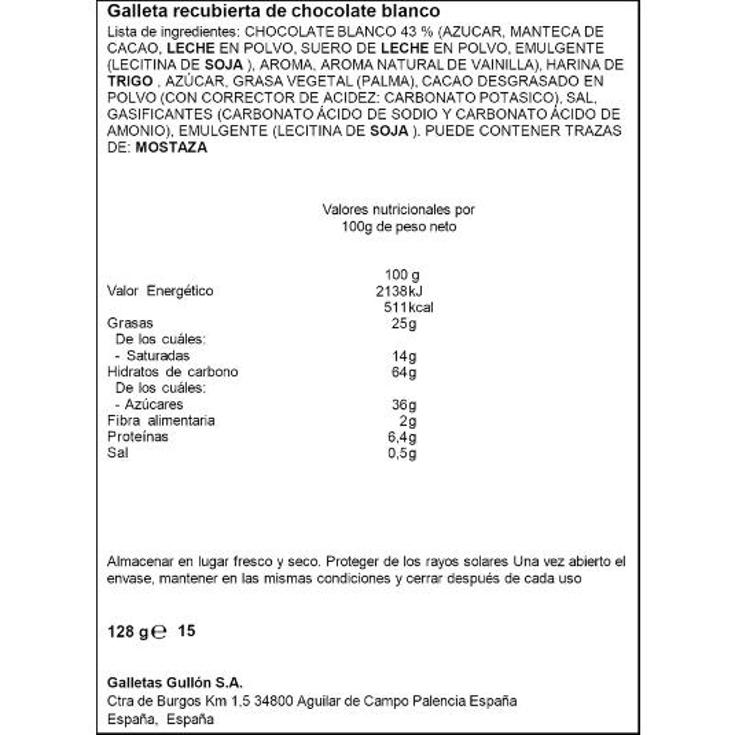 GALLETAS ARO C/CHOC BLANCO SPAR PQTE 128 GR