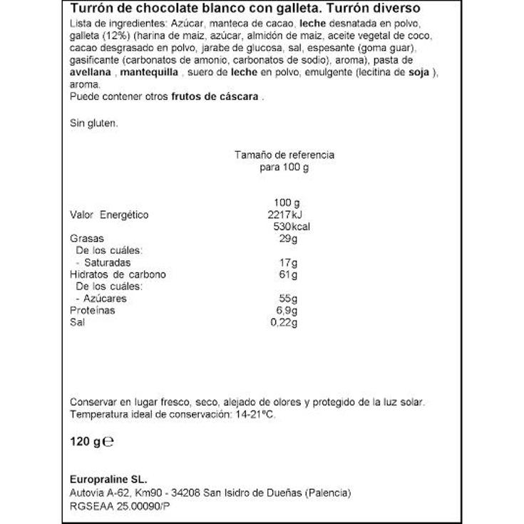 TURRON CHOC.BLANCO C/GLLTA NOIR TRAPA PTLLA 120 GR