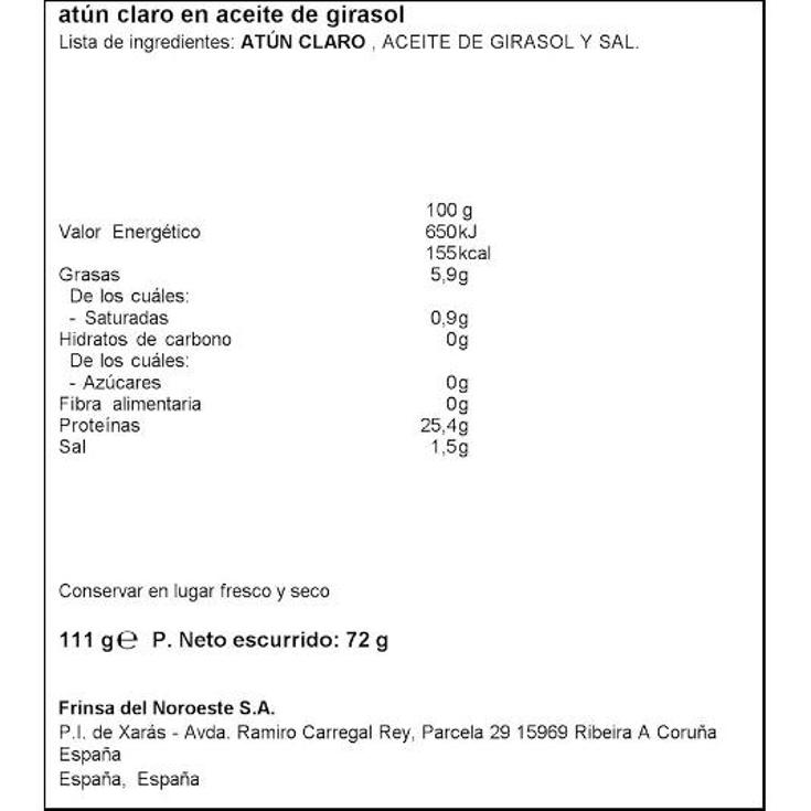 ATUN CLARO ACEITE GIRASOL. SPAR LATA 72 GR