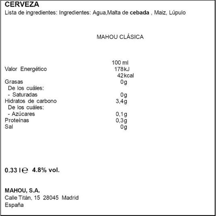 CERVEZA CLASICA 4,8º MAHOU LATA 33 CL