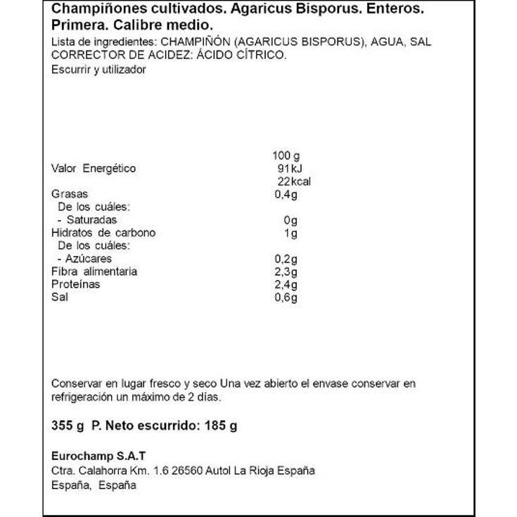 CHAMPIÑON ENTERO SPAR LATA 355 GR