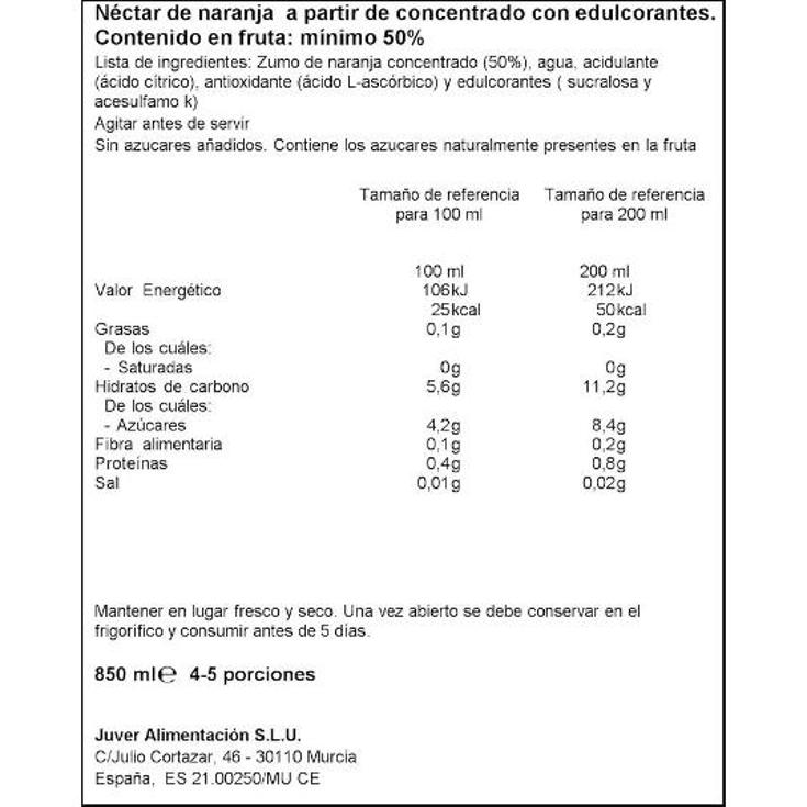 NECTAR NARANJA JUVER FRASCO 850 ML