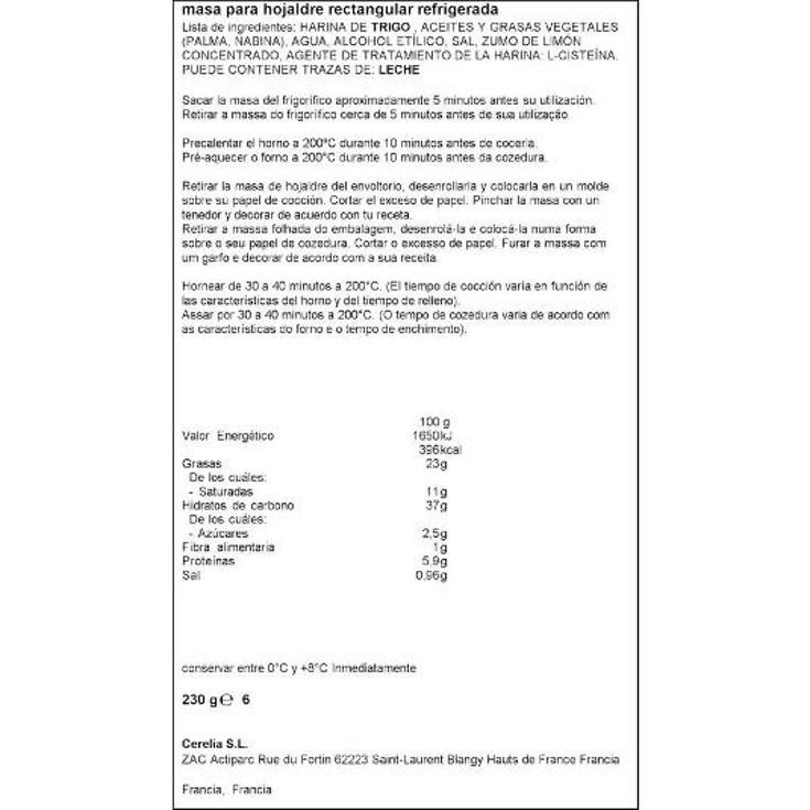 MASA HOJALDRE RECTANGULAR RIKISSSIMO UNIDAD 230 GR