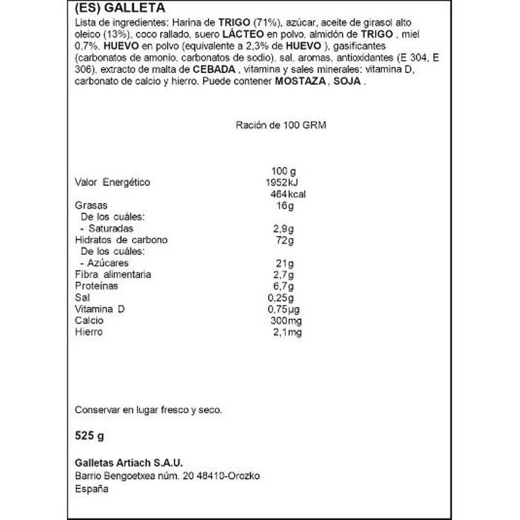 GALLETAS CHIQUILIN ARTIACH CAJA 525 GR