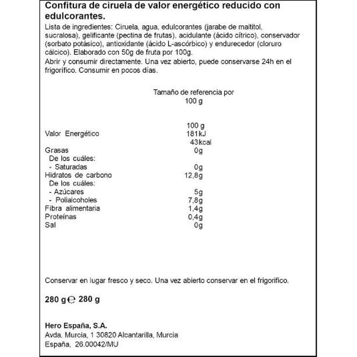 CONFITURA CIRUELA 0% AZ.AÑADIDO HERO FRASCO 280 GR