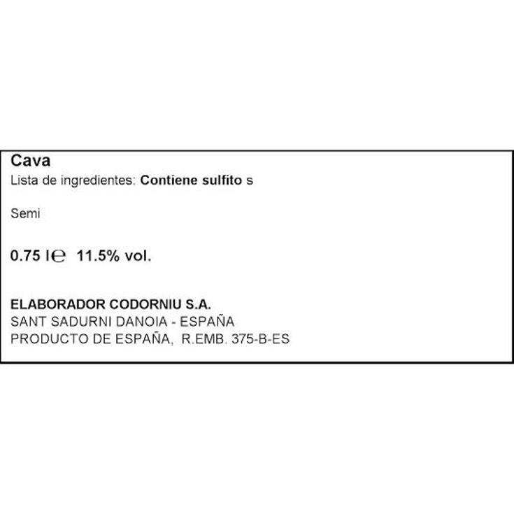 CAVA CUVEE ORIGIN.SEMISECO 11,5 CODORNIU BTLLA 75 CL