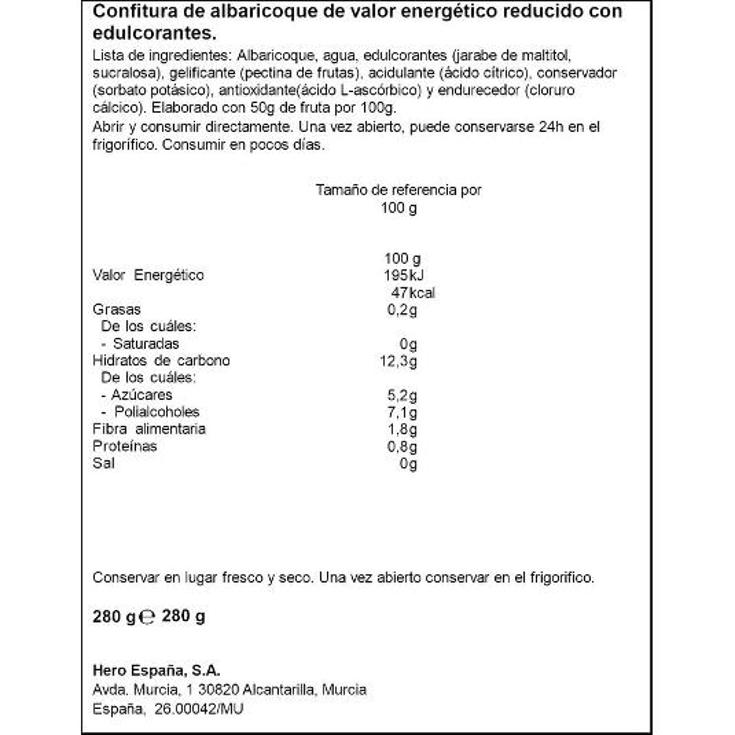 CONFITURA ALBARICOQUE 0% AZ.AÑ. HERO FRASCO 280 GR