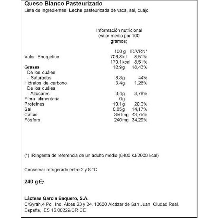 QUESO BURGOSLINEA NATURAL G.BAQUERO PACK 240 GR