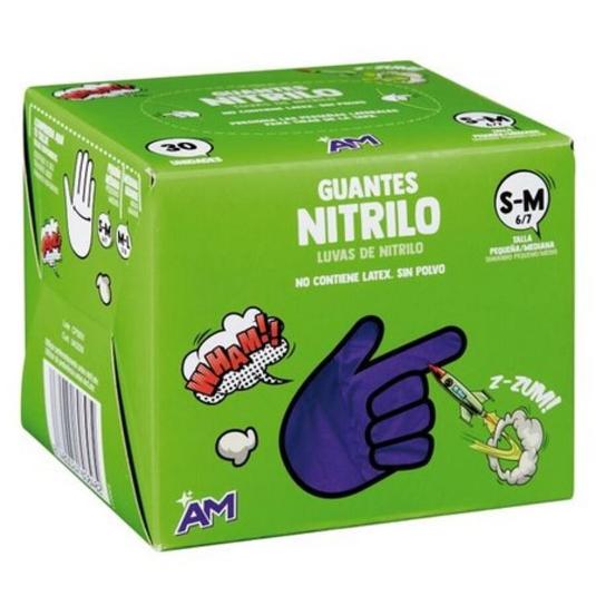 GUANTES NITRILO AZUL PEQ/MED. AM CAJA 30 UD