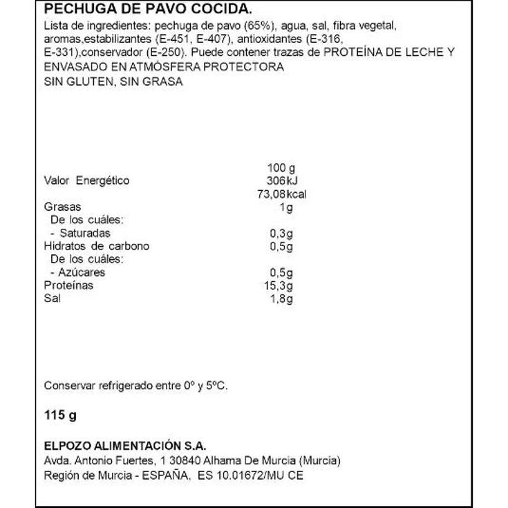 PECHUGA PAVO LONCHAS FINAS ELPOZO PQTE 115 GR