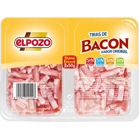 BACON TIRAS 2X50 ELPOZO PQTE 100 GR