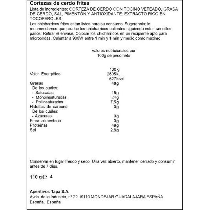 CORTEZA CERD TOCIN CHICHARRICOS SPAR BOLSA 110 GR