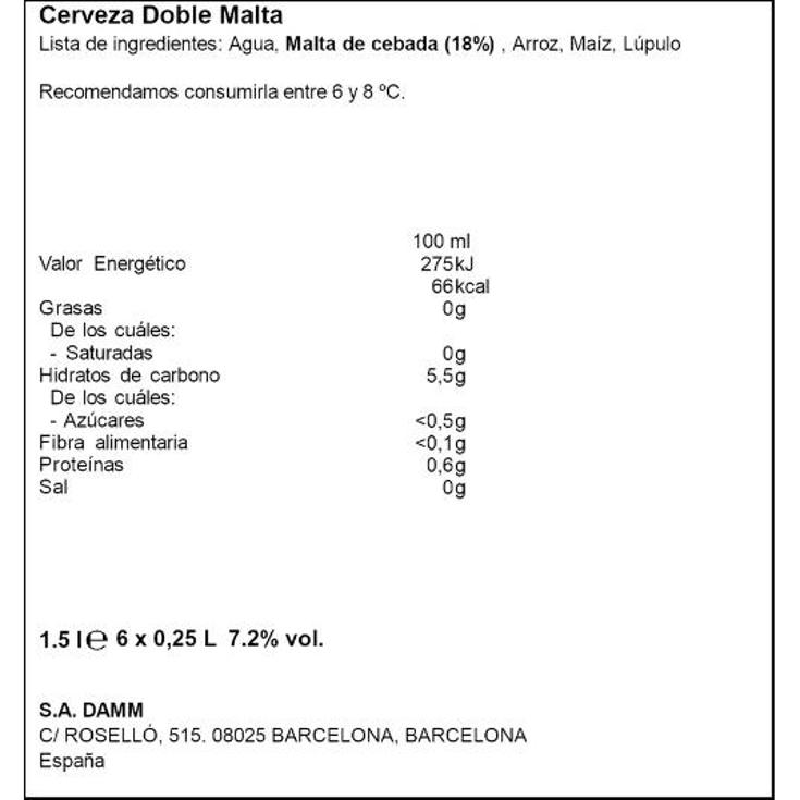 CERVEZA 6X25CL 7,2º VOLL-DAMM PACK 150 CL