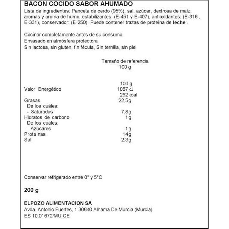 BACON TIRAS 2X100 FAMILY ELPOZO PQTE 200 GR