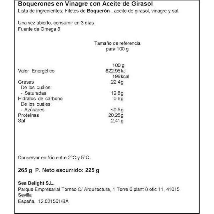 BOQUERON VINAGRE EN ACEITE MANUEL CLARO BDJA 225 GR