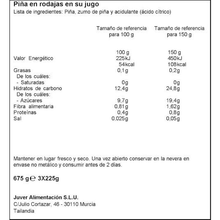 PIÑA EN SU JUGO PACK 3X140GR JUVER PACK 420 GR