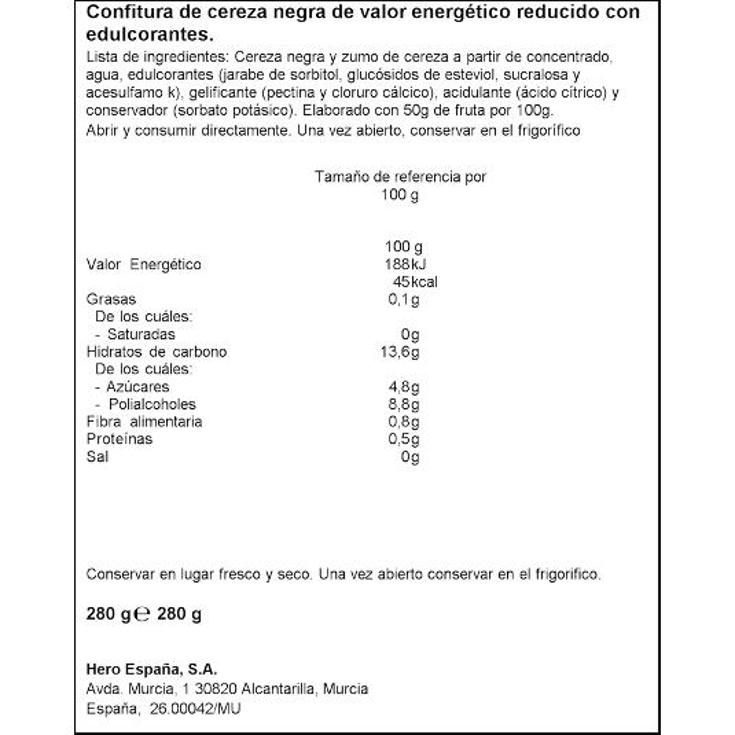 CONFITURA CEREZA 0% AZ.AÑADIDOS HERO FRASCO 280 GR