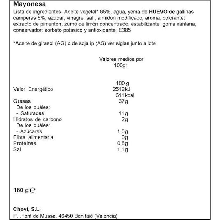 MAYONESA MI RACION 16X10 GR. CHOVI PACK 160 GR
