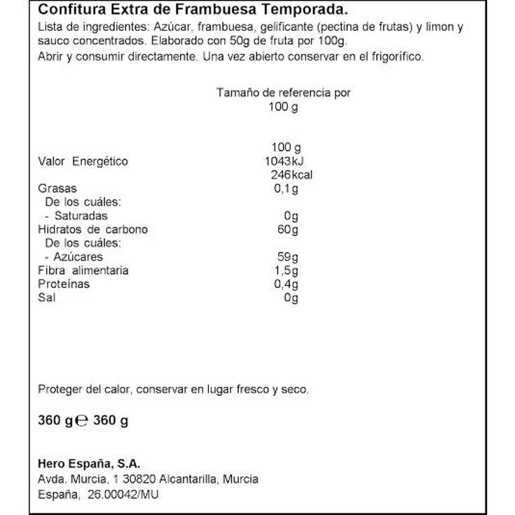 CONFITURA TEMPORADA FRAMBUESA HERO FRASCO 360 GR