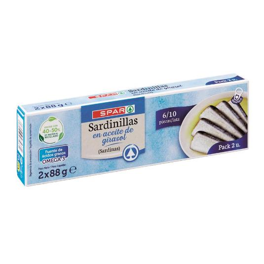 SARDINILLAS ACEITE GIRASOL X2 SPAR PACK 130 GR