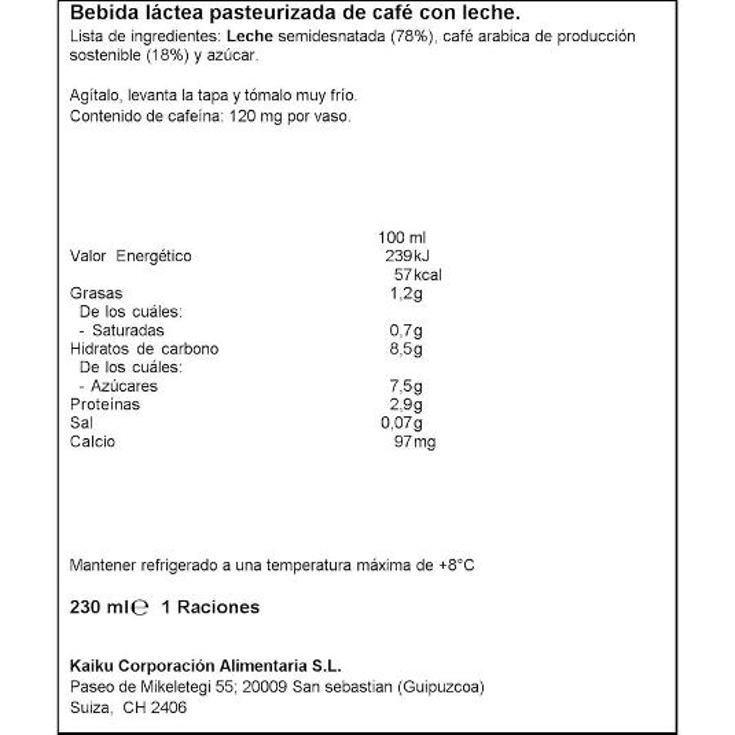 CAFFE LATTE ESPRESSO KAIKU UNIDAD 230 ML