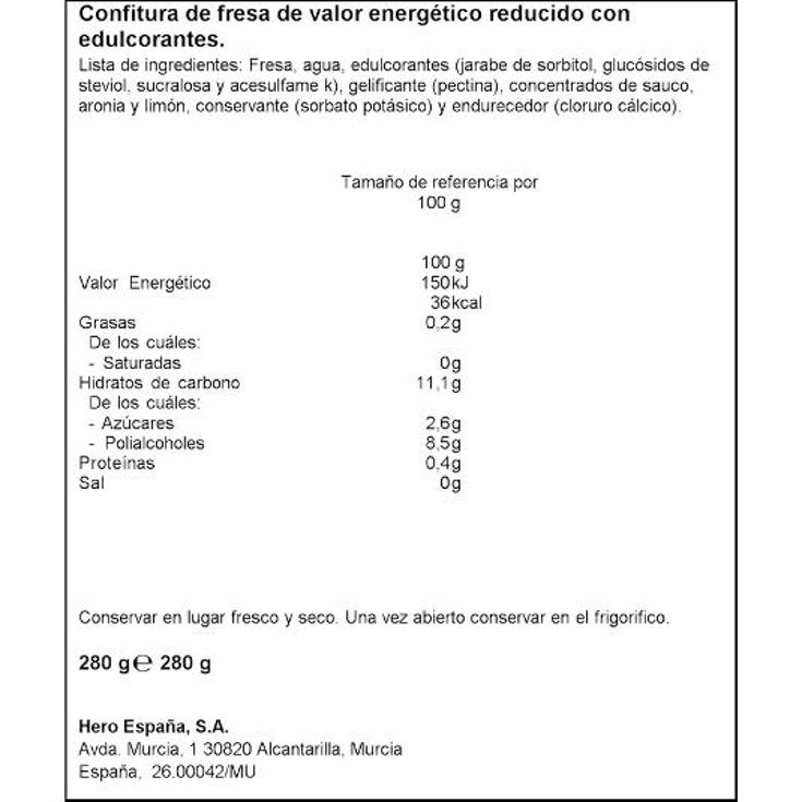 CONFITURA FRESA 0% AZ.AÑADIDOS HERO FRASCO 280 GR