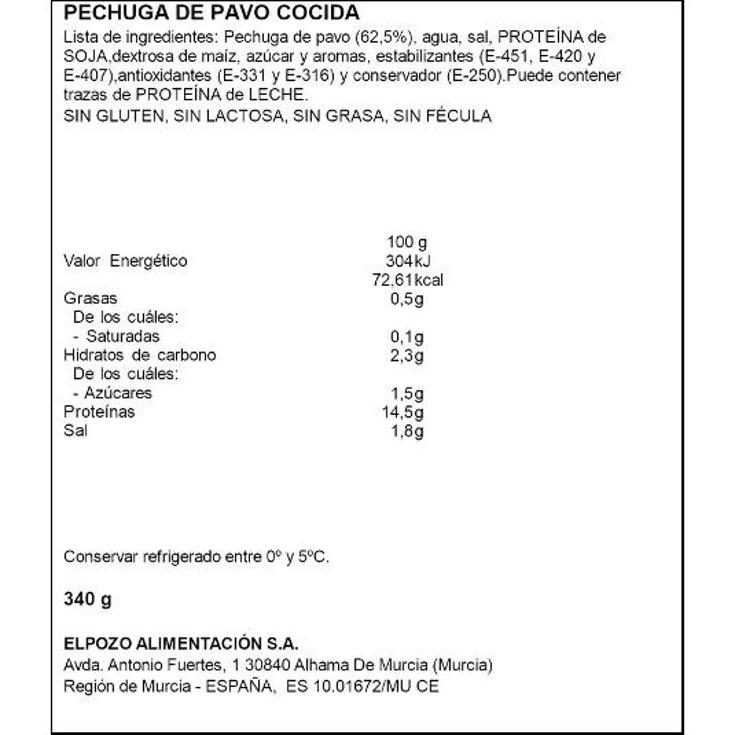 PECHUGA PAVO BIENSTAR SIN GRASA ELPOZO UNIDAD 340 GR