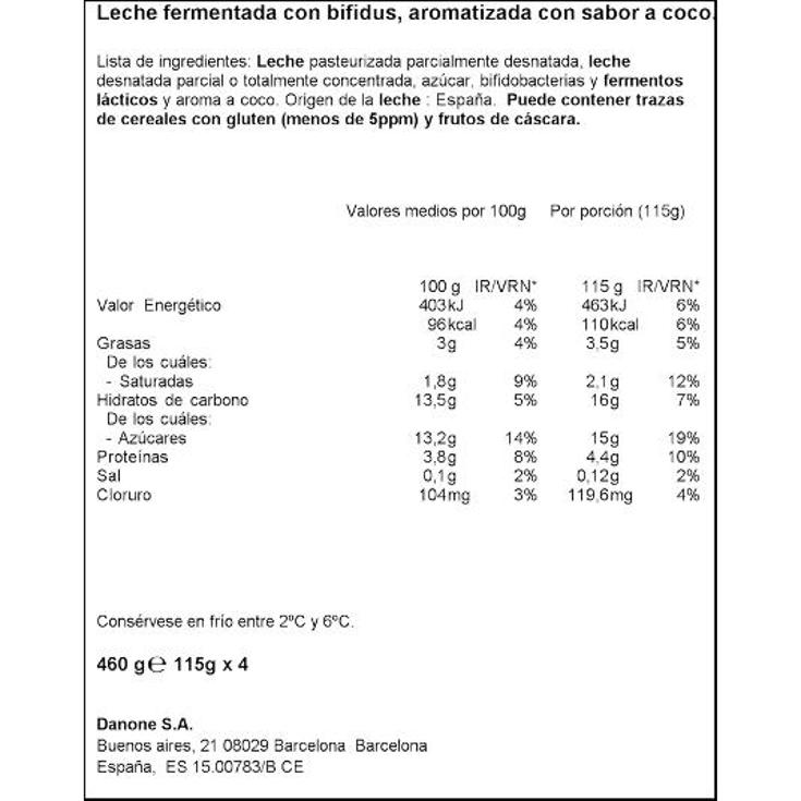 ACTIVIA CREMOSO COCO DANONE PACK 460 GR