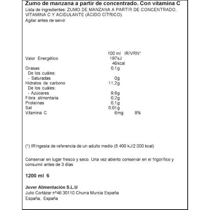 ZUMO 100% MANZANA X6 SPAR PACK 1200 ML