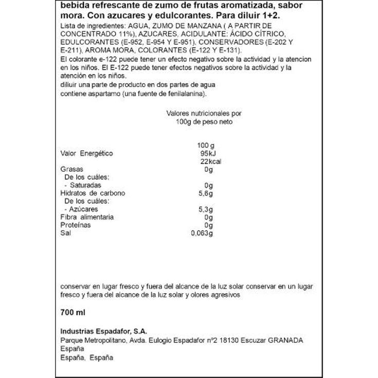 LICOR SIN ALCOHOL MORA SPAR BTLLA 70 CL