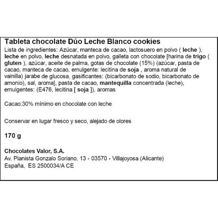 CHOCOLATE DUO LECHE-BLCO.GALLET VALOR PTLLA 170 GR