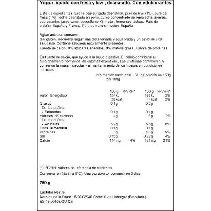 YOGUR LIQUIDO 0% FRESA KIWI SVELTESSE BTLLA 750 GR