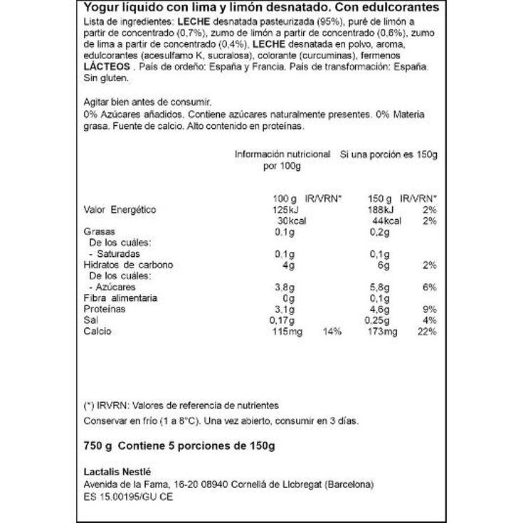 YOGUR LIQUIDO 0% LIMA LIMON SVELTESSE BTLLA 750 GR
