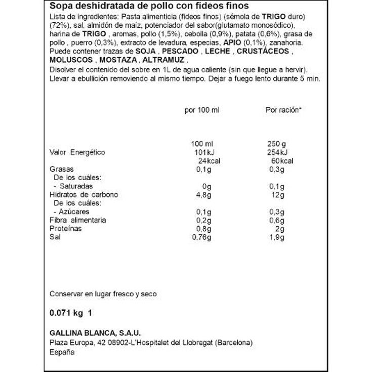 SOPA POLLO FIDEOS FINOS G.BLANCA SOBRE 72 GR