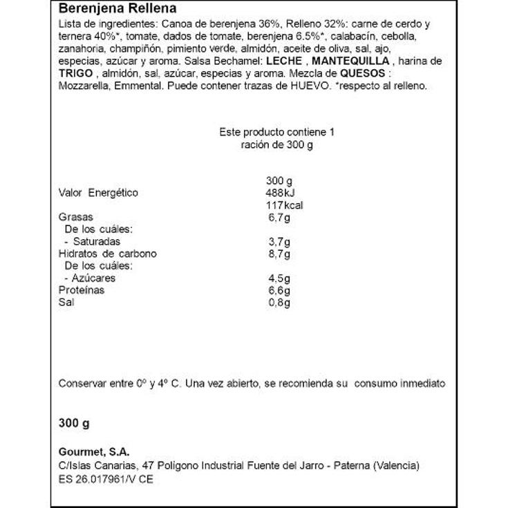 BERENJENA RELLENA CARNE LA CUINA UNIDAD 300 GR