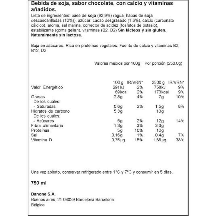 BEBIDA SOJA CHOCOLATE PROTEINAS ALPRO BRIK 750 ML