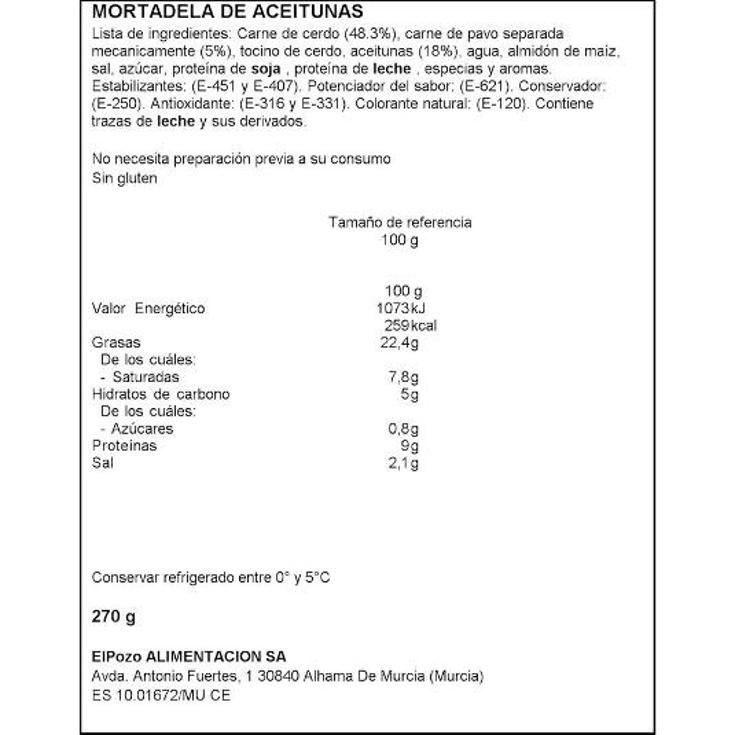 MORTADELA ACEITUNAS LONCHAS ELPOZO PQTE 225 GR