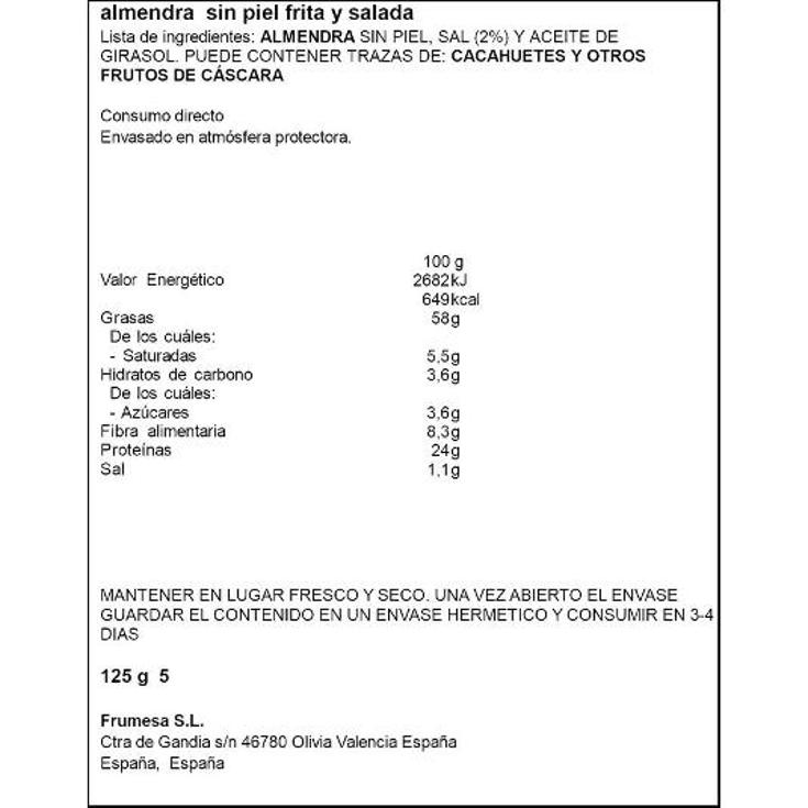 ALMENDRA REPELADA FRITA SPAR BOLSA 125 GR