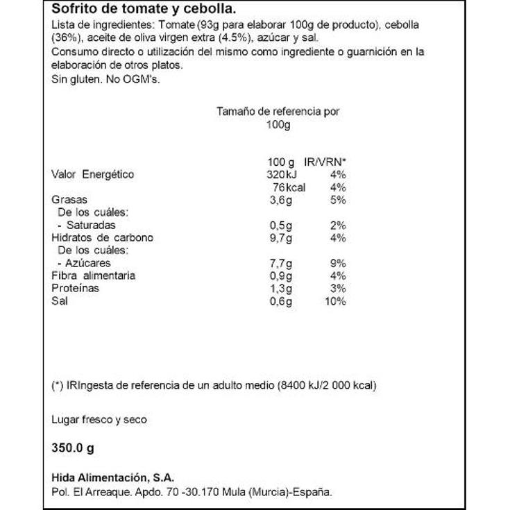 SOFRITO (TOMATE Y CEBOLLA) HIDA FRASCO 350 GR