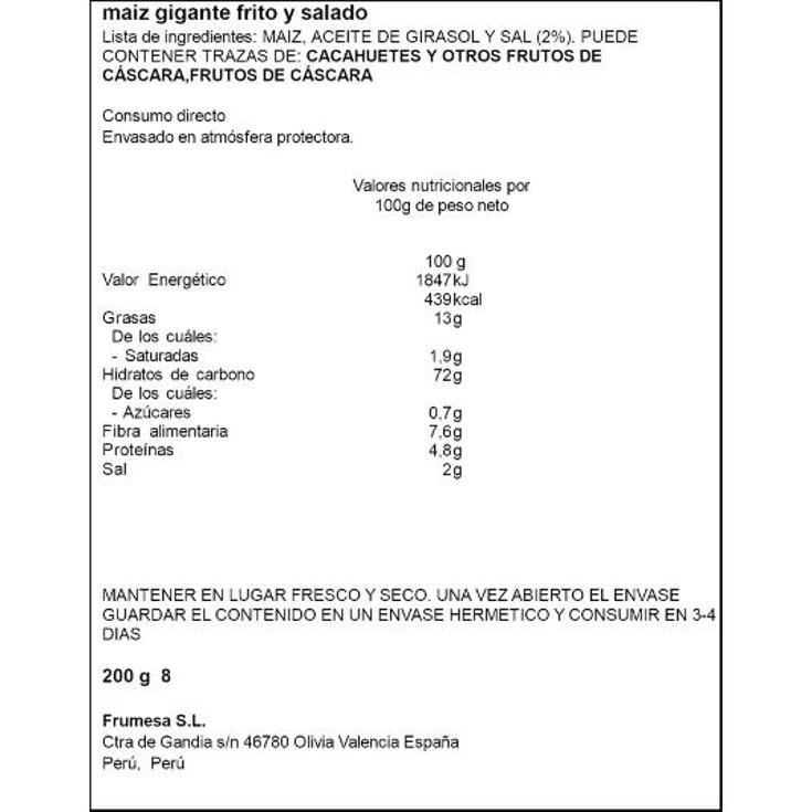 MAIZ FRITO GIGANTE SPAR BOLSA 200 GR