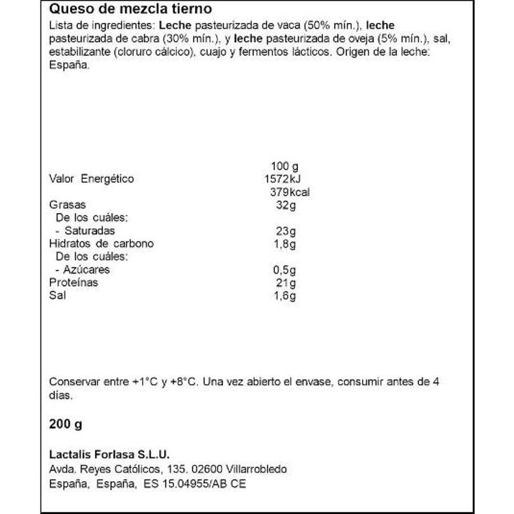 QUESO TIERNO CUÑAS CORTADITAS VENTERO PQTE 200 GR