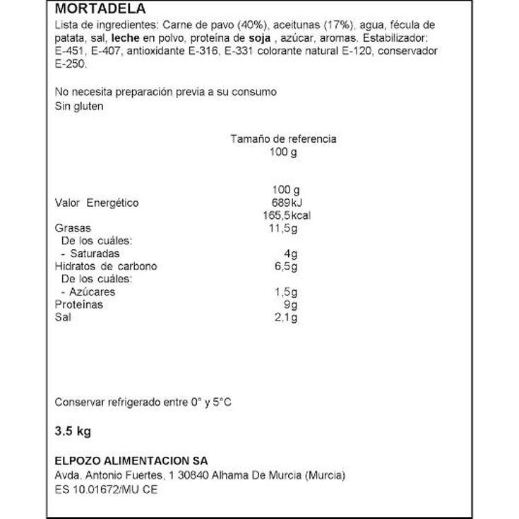 MORTADELA DE PAVO CON ACEITUNAS ELPOZO