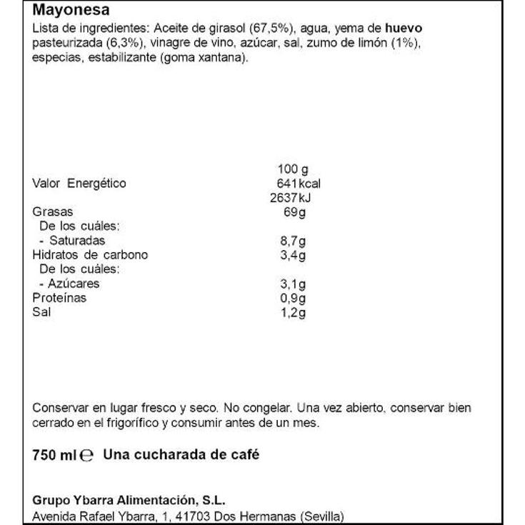 MAYONESA YBARRA FRASCO 750 ML