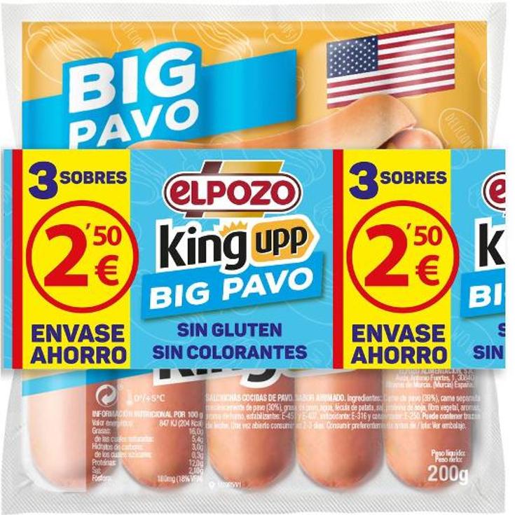 SALCHICHAS BIG PAVO 3 UDS ELPOZO PQTE 600 GR