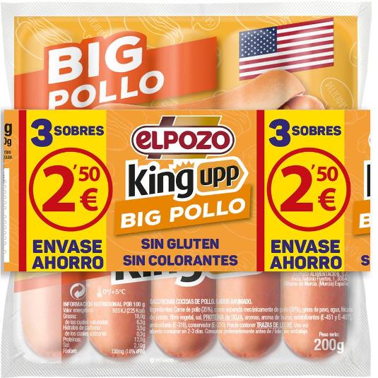 SALCHICHAS BIG POLLO 3 UDS ELPOZO PACK 600 GR