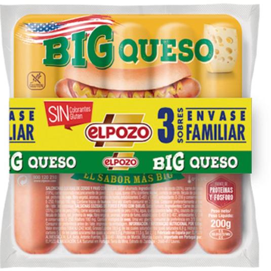 SALCHICHAS BIG QUESO 3 UDS ELPOZO PACK 600 GR