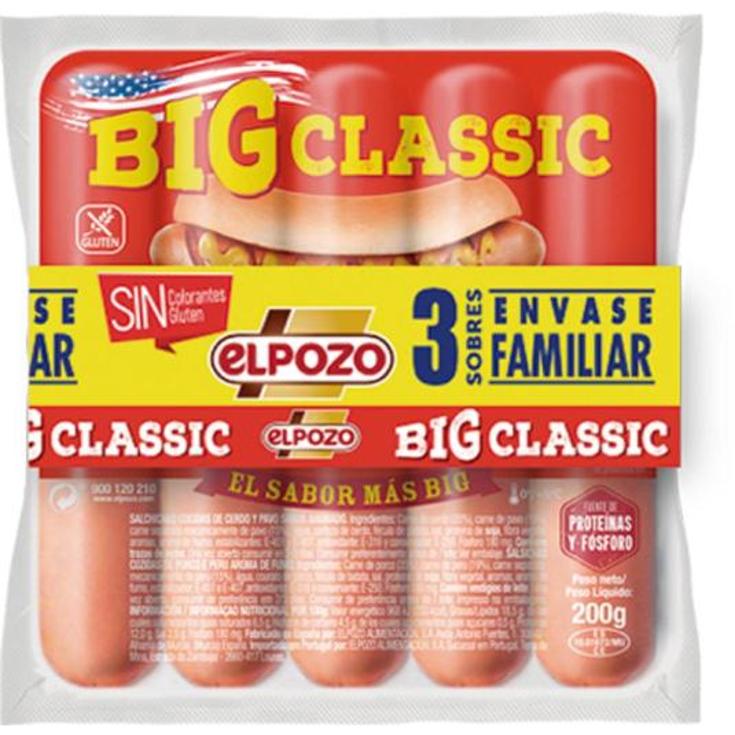 SALCHICHAS BIG CLASIC 3 UDS ELPOZO PQTE 600 GR