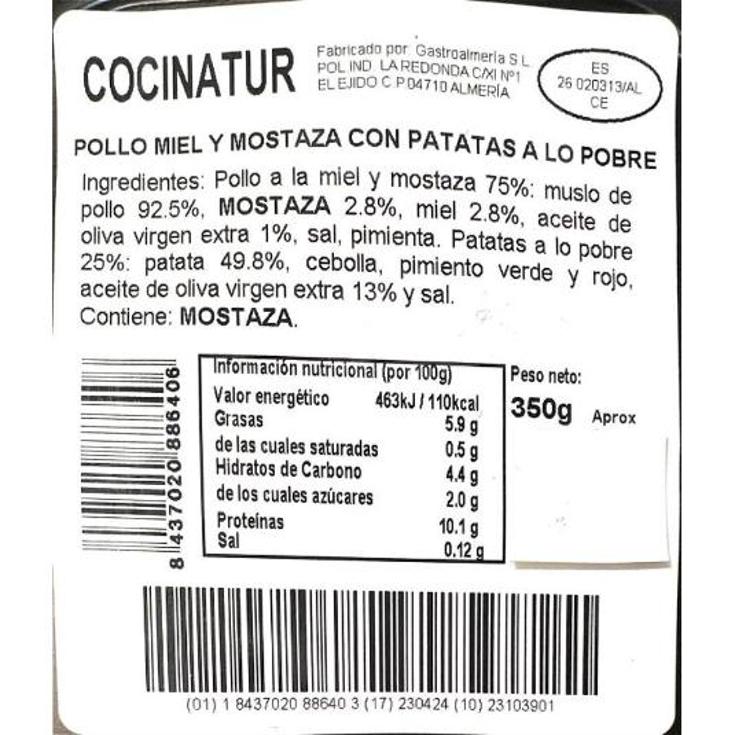POLLO MIEL Y MOSTAZA C/PATATAS COCINATUR BDJA 350 GR