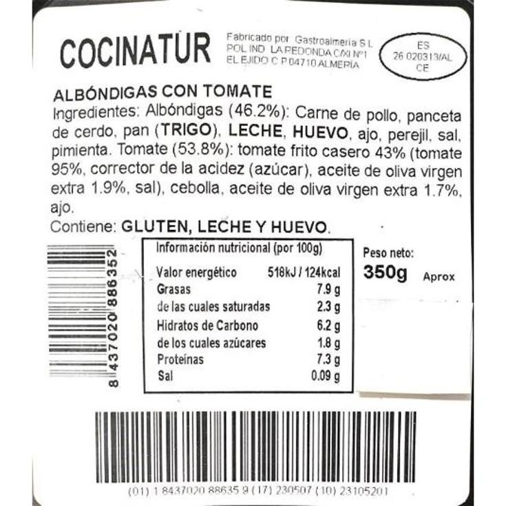 ALBONDIGAS CON TOMATE COCINATUR BDJA 350 GR